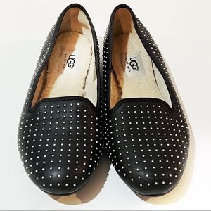 UGG Black Studded Flats Size 8 Sheepskin Lining